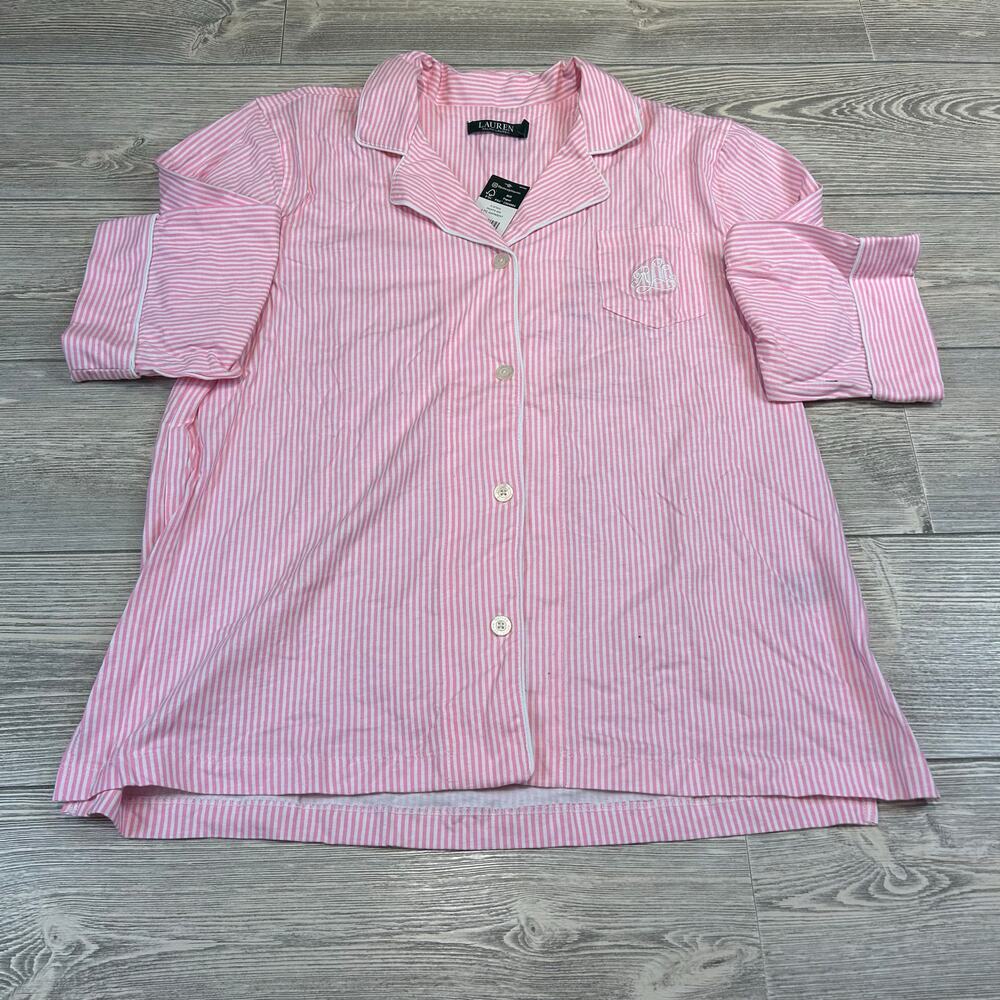 NWT Lauren Ralph Lauren Pink White Striped Cotton Pajama Set 1X - Picture 9 of 9